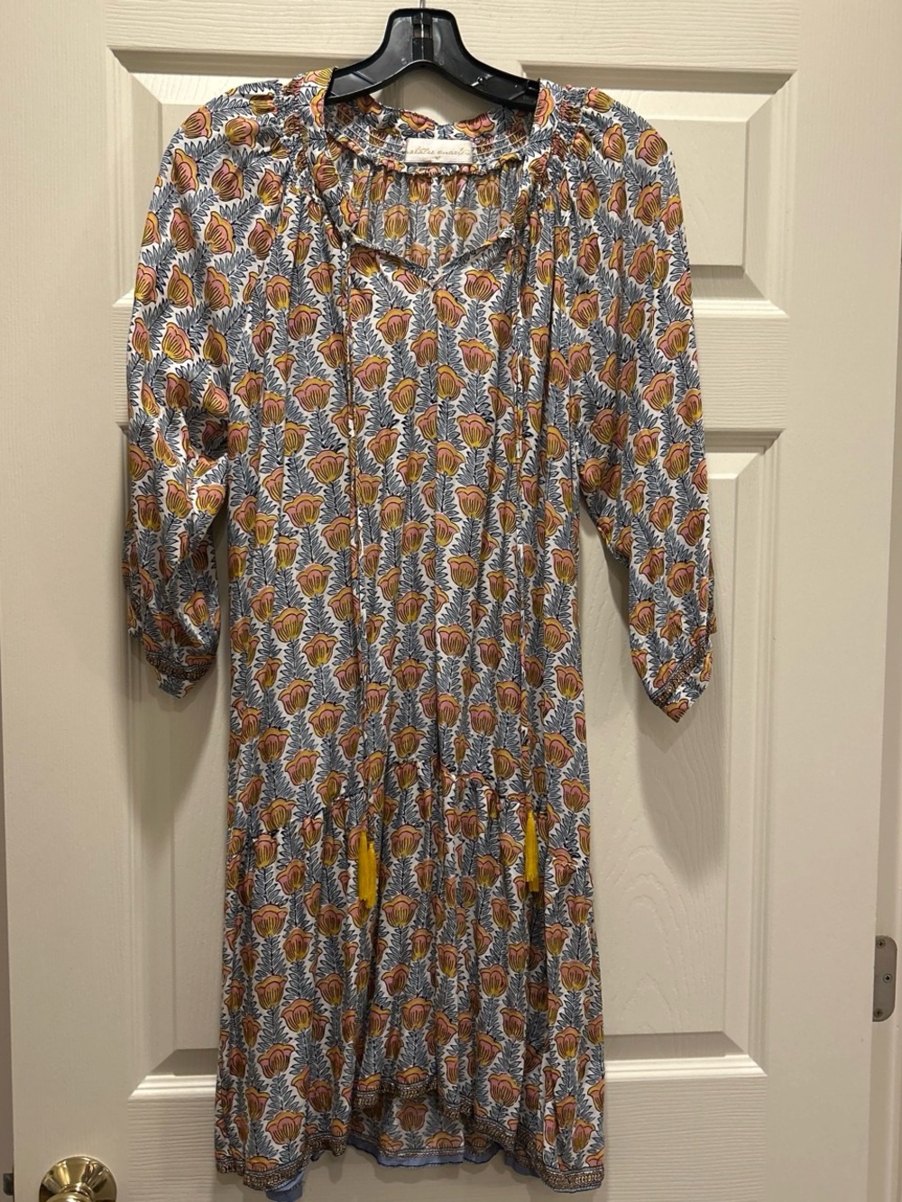 Natalie Martin Floral Blouse in Light Blue, Mustard & Pink